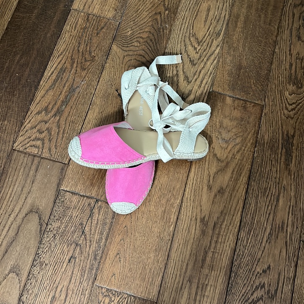 Nine Weat Hot Pink and jute tie Sandals!l LIKE NEW